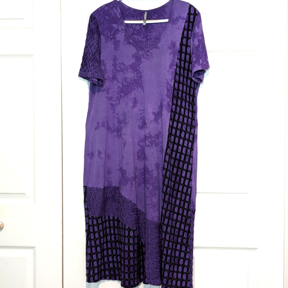 Purple Dress - Tie-dye Stretchy Textured by Nyah - Size L